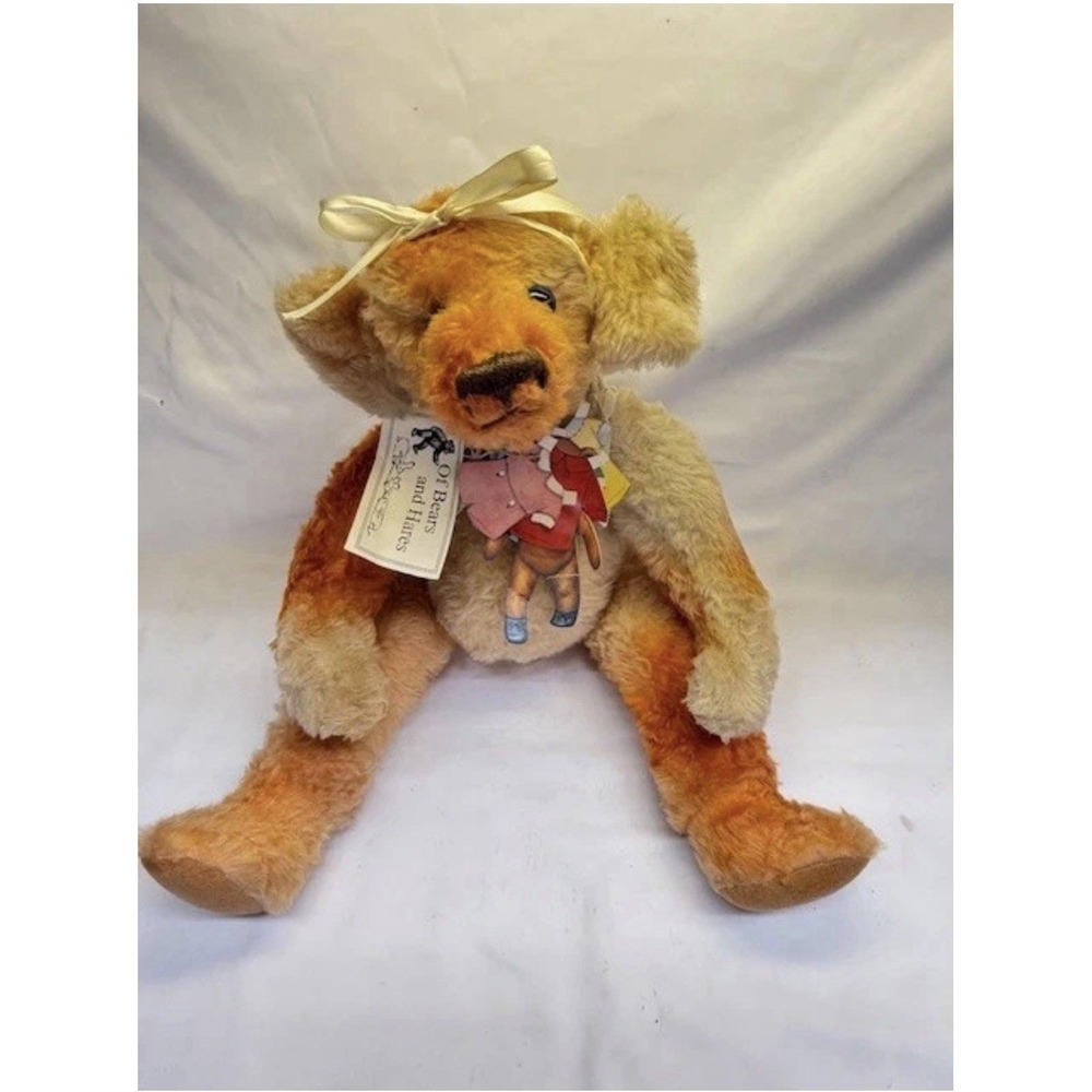 Vtg Handmade Medium Orange Mohair Hump Back Bear OOAK Signed by Susan Winston